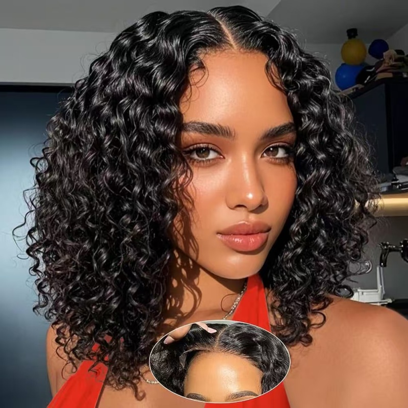12 Inch 5×5 Closure Curly Bob Wig