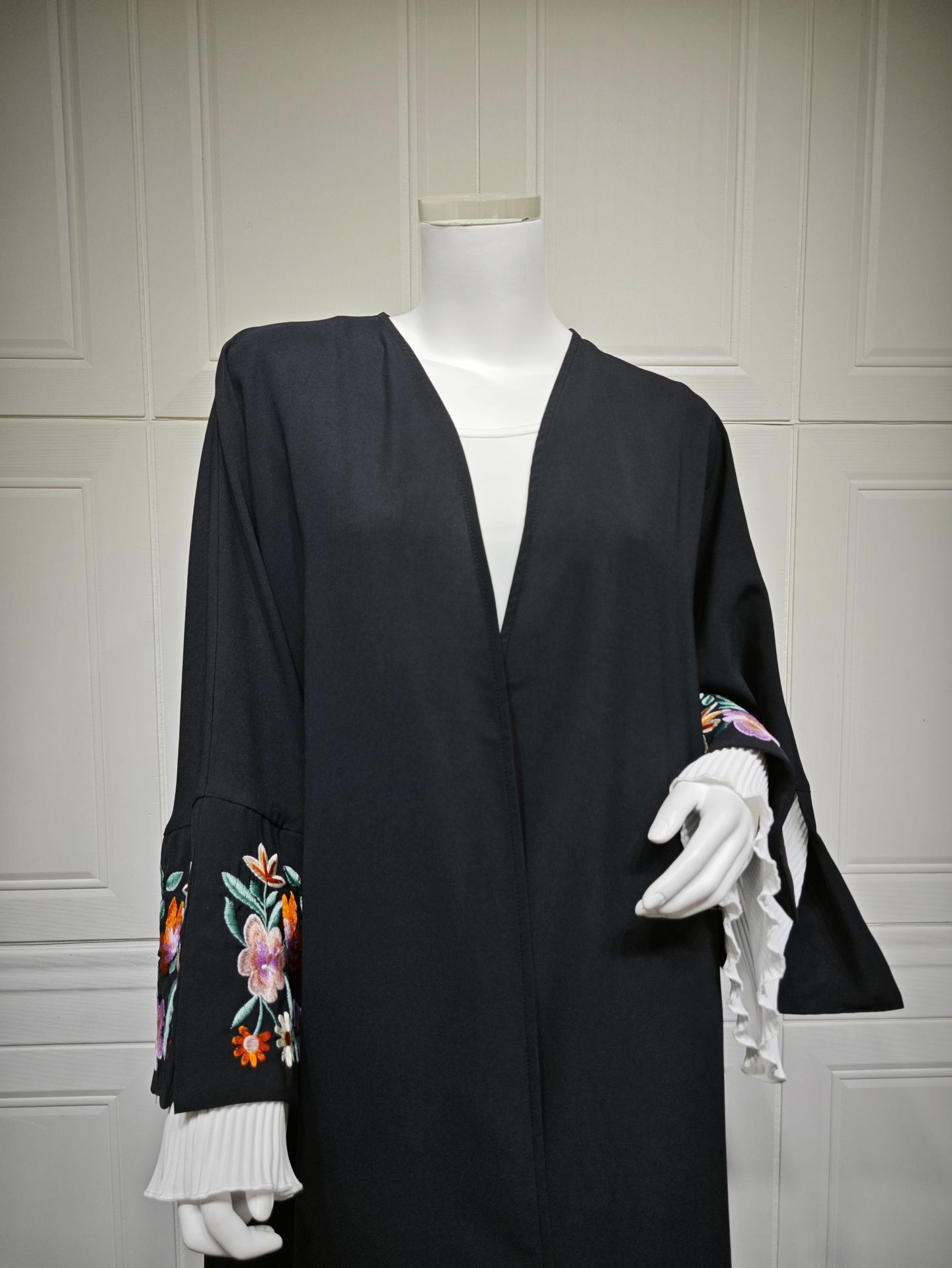Floral Sleeve Embroidered Kimono Abaya
