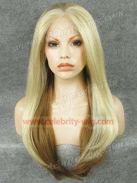 Blonde & Brown Long Straight Synthetic Lace Front Wig