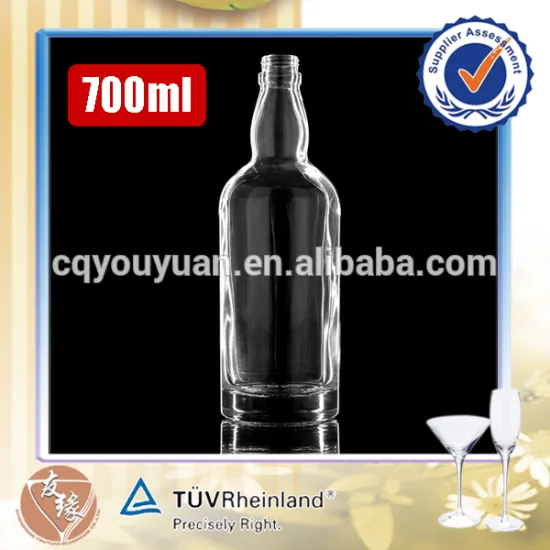 Hot selling 700ml fine white glass strong personal logo tequila brandy glass bottle