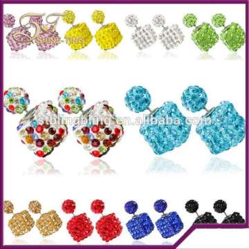 Flashing full cz rhinestone fimo double pearl stud earrings pendientes women brincos
