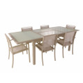 Alu extended dining table with tempered glass