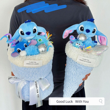 Wholesale Blue Stitch and Doraemon Doll Flower Bouquet Plush Toys: Perfect Birthday Gift for Girlfriend, Bestie, and Kids