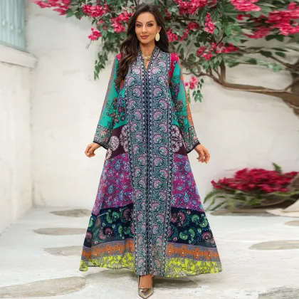 Floral Printed Rhinestone Maxi Dress