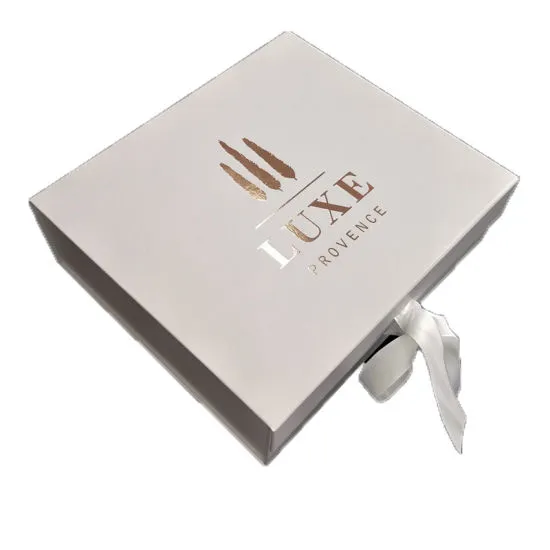 Luxury White Ribbon Closure Folding Packaging Paper Box