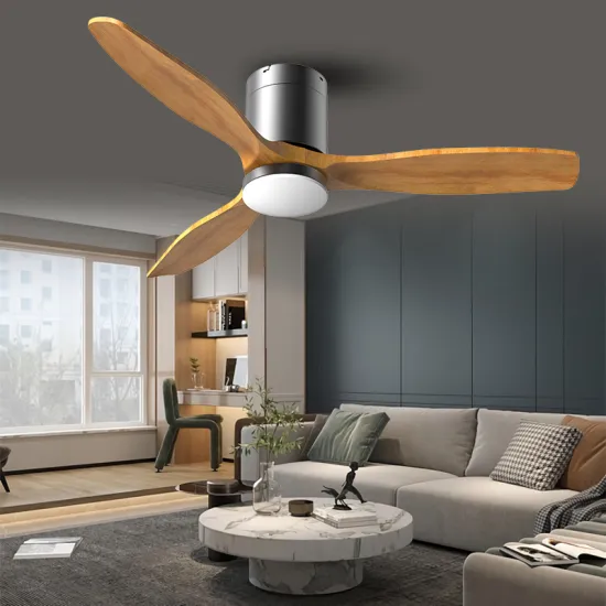 Modern LED Ceiling Fan Light with 3 Solid Wood Blades, 6-Speed Silent Remote Control, Metal Body for Living Room