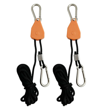 Hydroponic Rope Ratchet Light Fixture Hanger with Aluminum Clip for 150LBS Orange Body