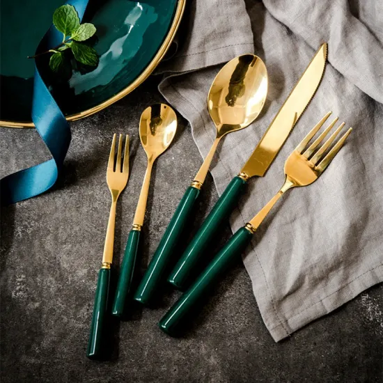 304 Stainless Steel Dark Green Gold-plated Tableware Set