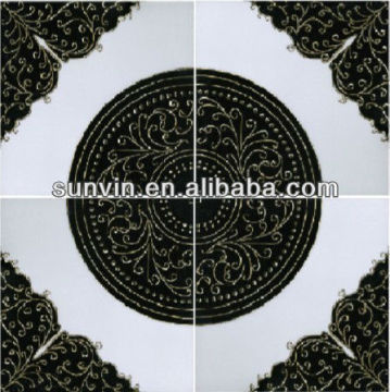 600X600 Carpet tile, black & white round in square decoration retified porcelain floor tiles