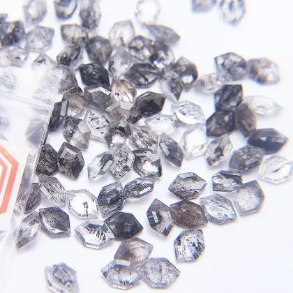 Natural Salt And Pepper Diamond Long Hexagon Cutting