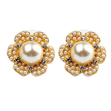 Pearls Stud Earrings, Various Designs are Accepted, Made of Alloy and Rhinestones