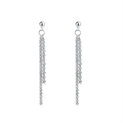 Gold Plated Long Earrings with Simple Stainless Steel Chain Tassel Stud Earrings