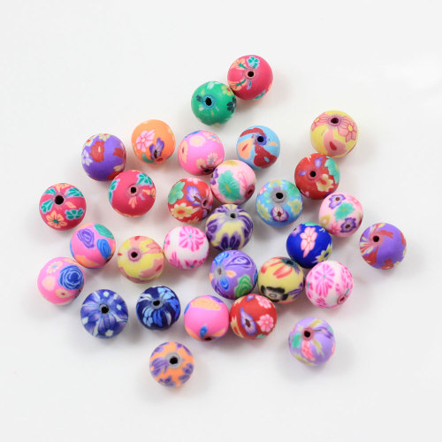 Coloré 6/8/10 / 12mm pâte polymère boule ronde perles en vrac couleurs mélangées motif de fleur pour les accessoires de fabrication de bijoux à bricoler soi-même