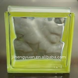 yellow side-colored cloudy glass block