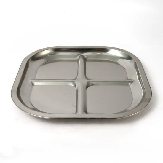 Cheap Durable Unbreakable Stainless Steel Food Tray Restaurant 4 Compartment Dinner Plate