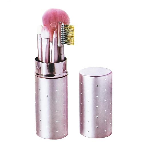 Set de cepillo de maquillaje decorativo de maquillaje de aluminio rosa 5 pcs