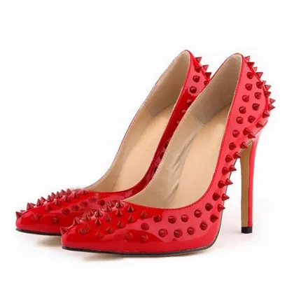 pink stiletto heel rivet ladies genuine shoes