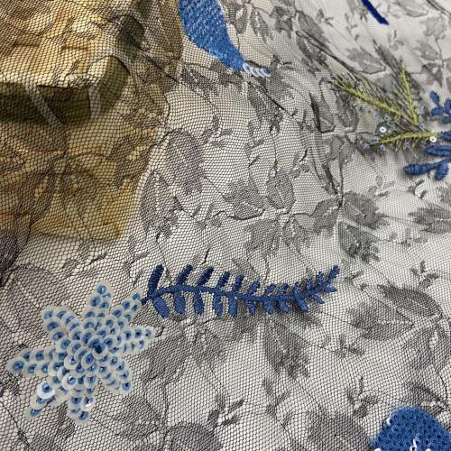 Superb Leaves/ Flower Sequin Embroidery Fabric