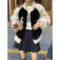 women's contrast color stitching plush jacket