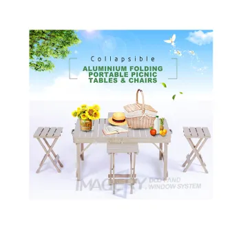 Portable Foldable Aluminium Picnic Table and Chair Sets for Outdoor Camping and Gardens