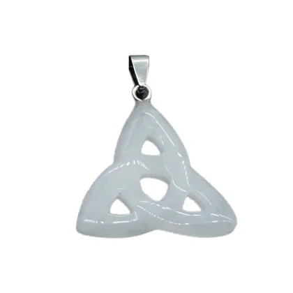 38MM Natural Crystal Irish Celtic Knot Stone Pendant Gemstone Hollow Irish Celtic Knot Charm Pendant Silver Findings