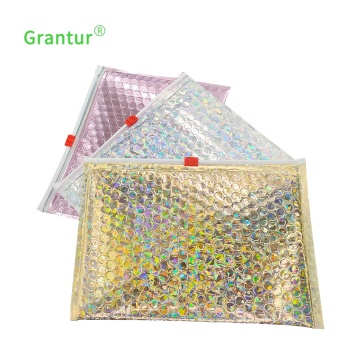 Holographic Zipper Bubble Bag - Colorful Bubble Zip Lock Bag for Packing and School Stationery