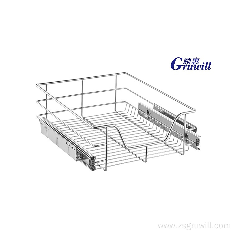 Two-tiered steel sliding storage drawer pull-out basket