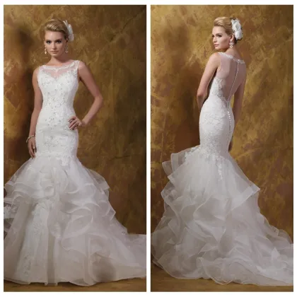 chinese lace organza mermaid wedding fishtail style dress