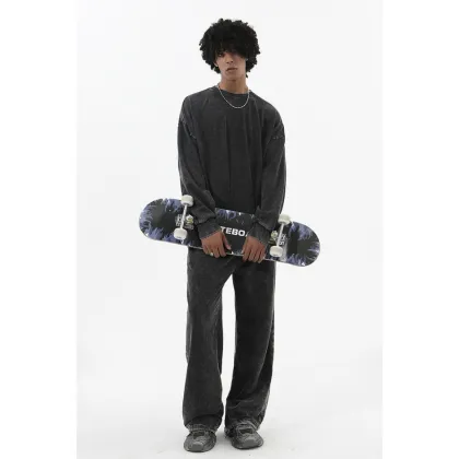 Heavy Retro Batik Distressed Pullover Sweatshirt