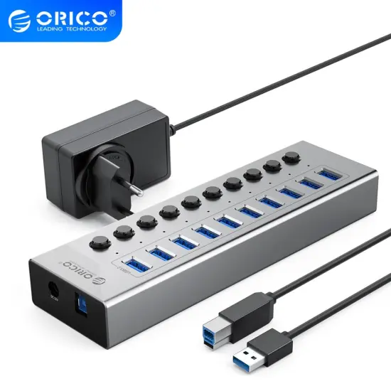 ORICO Aluminum USB 3.0 HUB Multi High Speed 7 10 13 16 Port USB Splitter With 12V Power Adapter Switch for Industrial Computer