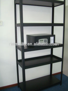 Top quality matte black iron slotted angle shelving rack , light duty boltless rivet shelf rack