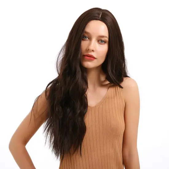 26 inche Synthetic Wavy Wig Strawberry Blonde Color Natural Wave Heat Resistant Trendy Wig for Women Cosplay