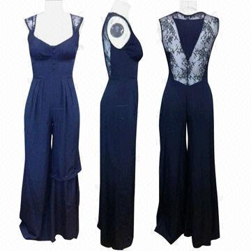 Ladies' woven high-quality fashionable mixed jumpsuits, lace fabric/customized clothing is accepted