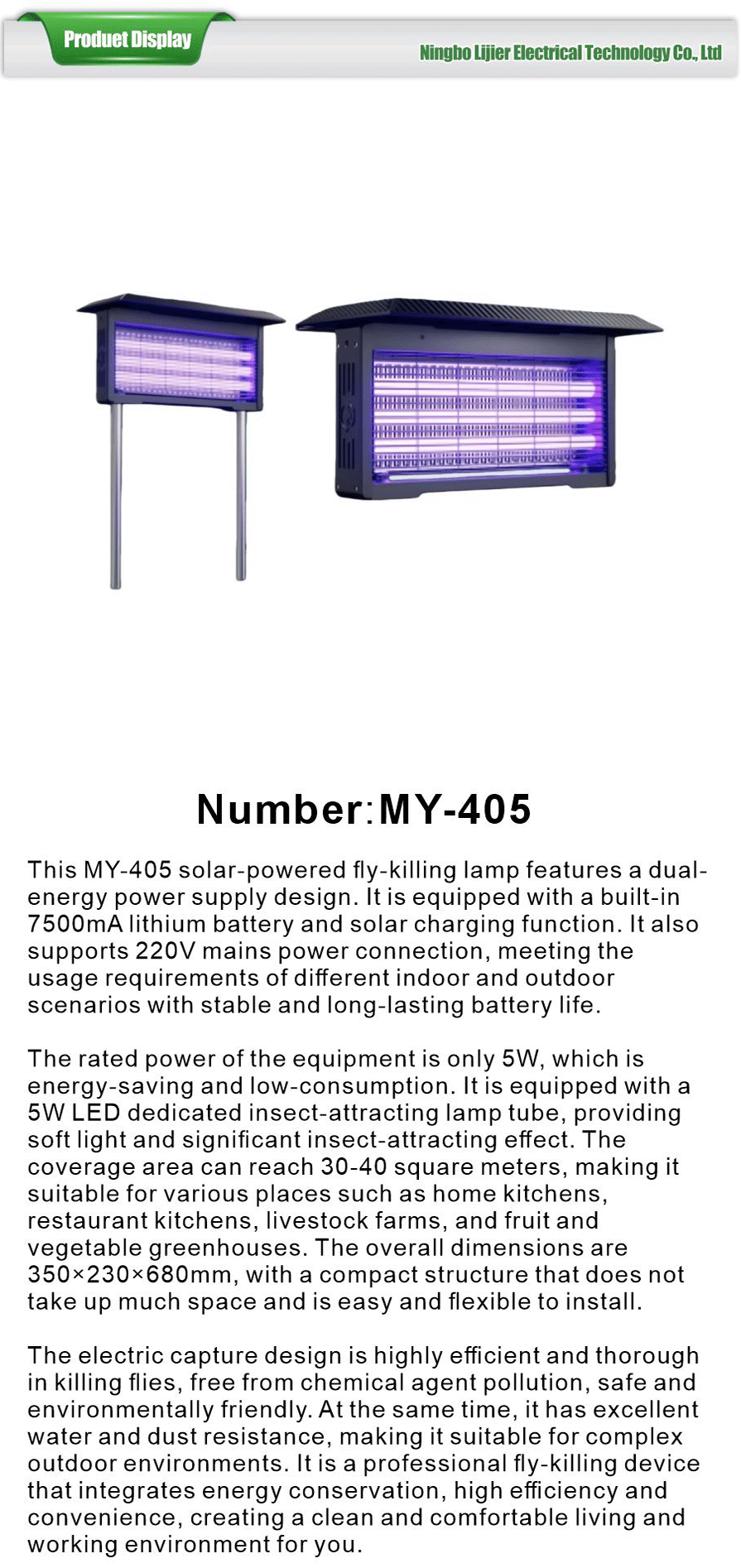 Fly zapper with solar power