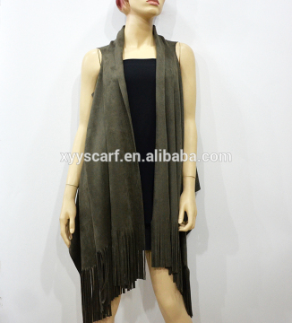 2016 New Luxury Fashion Lady Micro Suede Scarf Shawl with Armholes Long Fringe Tassel Suede Scarf Shawl Poncho Vest Tippet