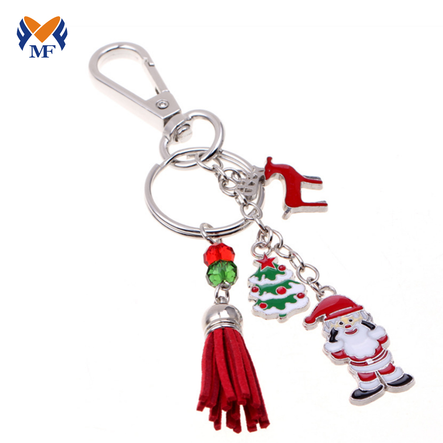 Christmas wholesale metal and leather tassel keychain