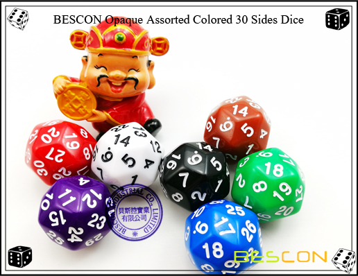 BESCON Opaque Assorted Colored 30 Sides Dice