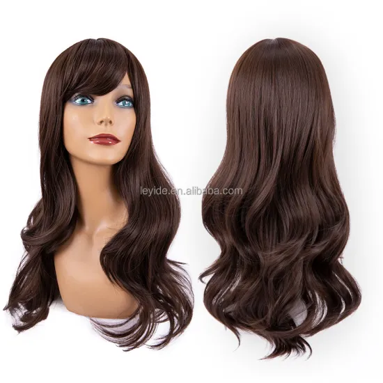 AliLeader Factory Price High Density Ombre Black Heat Resistant Synthetic Hair Weave Long Ocean Wave Wig With Bangs