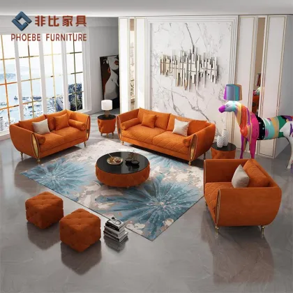 Elegance Small Light Purple Velvet Living Room Sofa Set