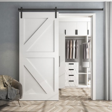 Porte de grange coulissante en bois massif moderne blanc avec quincaillerie