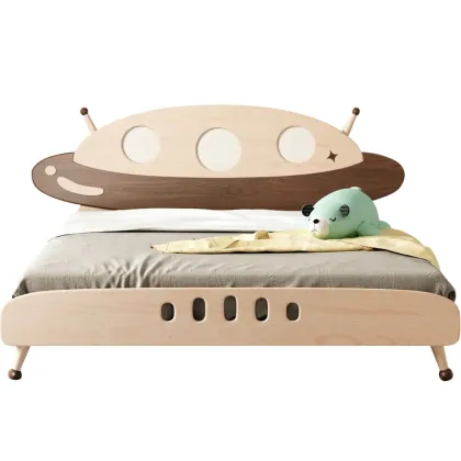 Wooden Spaceship Lighted Headboard Kids Furniture Bed for Children