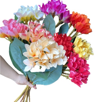 Artificial Silk Frangipani Plumeria rubra with Long Stem for Wedding Decorations