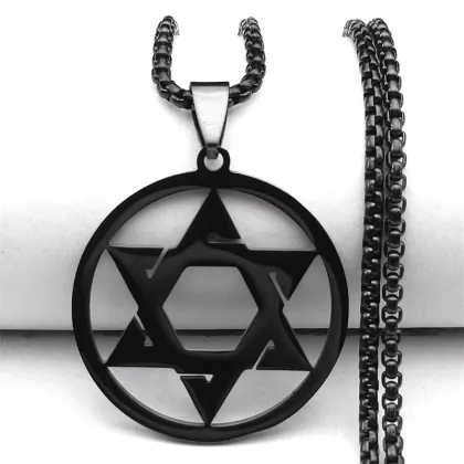 Silver Stainless Steel Star of David Necklace for Men and Women - Hombre N6318S02