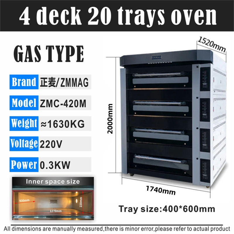 Zmmag Industrial Gas Oven with Steam and Stone Deck - 4 Decks, 20 Trays