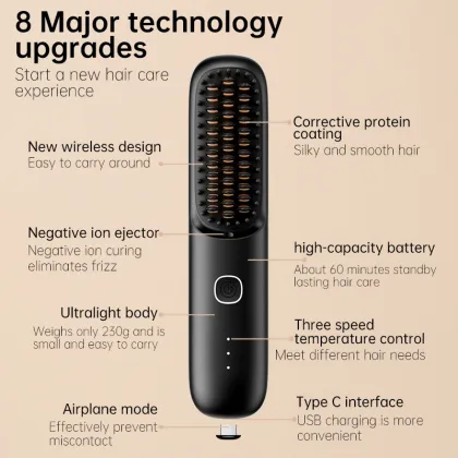 Professional Ionic Hair Comb: Fast PTC Heating Cordless Straightener