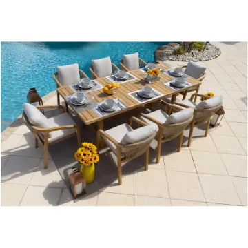 Modern Outdoor Garden Patio Rope Dining Set in Teak Wood