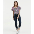 Blusa feminina com estampa floral V shanpe back