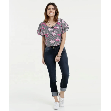 V shanpe back womens flower print blouse