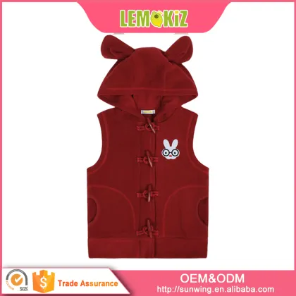 Hot selling cartoon hoodie design 100%polyester 2-13years old little girl hoodie vest coat