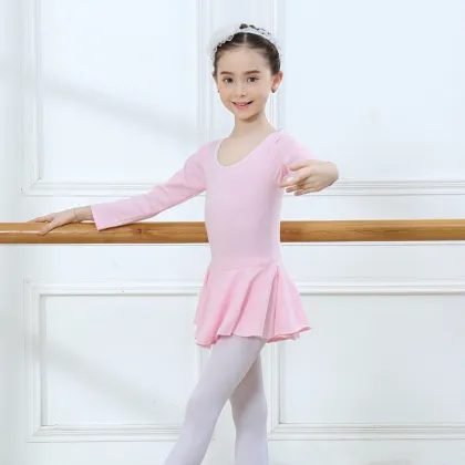 Girl Long Sleeve Cotton Pink Practice Dance Wear
